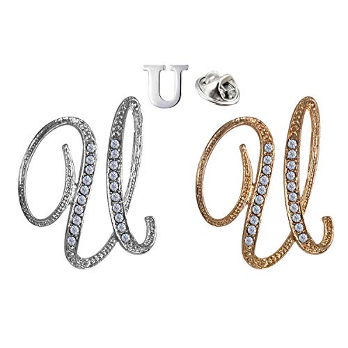 XGALA 3 Pcs Letters U Plated Metal Clear Crystal Lapel Pin Brooches Collar