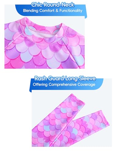 Image of Snowheart Girls Rash Guard Swimsuit Set Long Sleeve Bathing Suit Two Piece 3-12 Years