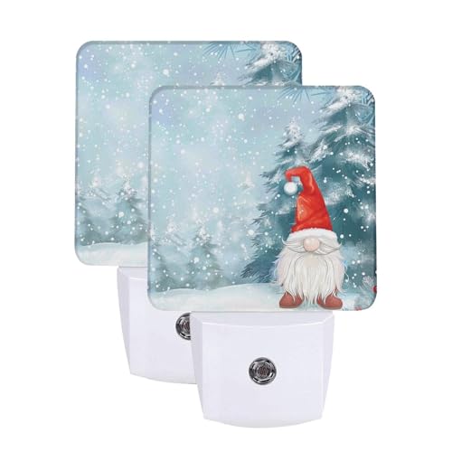 Image of Snow Gnome Trees Christmas LED Plug-in Night Lamp 2 Piece Set, Auto Sensor Nightlights Set of 2 for Bedroom Bathroom