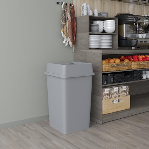 Image of 35 Gallon Gray Square Commercial Trash Garbage Can with Lid | Outdoor Office Restaurant School Kitchen