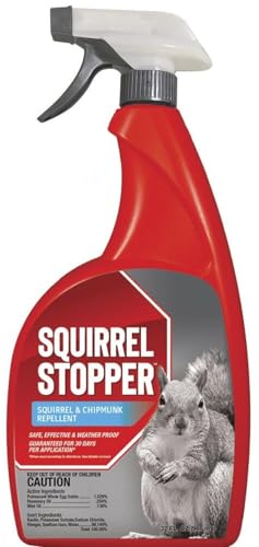 Squirrel Stopper Repellent Spray - Chipmunk & Squirrel Deterrent for Bird Feeders, Garden & Homes - Weather-Resistant Formula - Scent, Taste & Touch Barrier - Safe Around Kids & Pets - 32oz