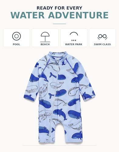 Image of VAENAIT BABY Zip & Snap Rash Guard Swimsuit, UPF 50+ One-Piece Long Sleeve Swimwear, Quick Dry Infant Beach Suit for 0~2T