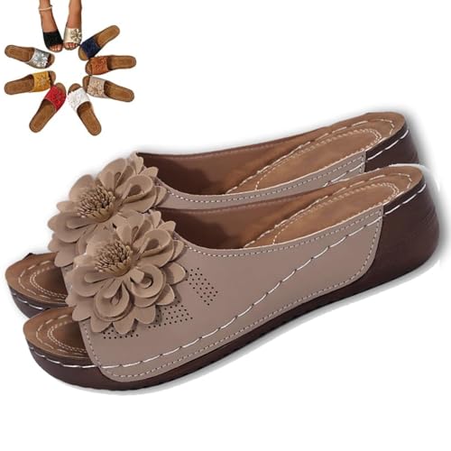 Comfortable Non-slip Solid Color Open-Toe Wedge Sandals for Women, Casual Slip Arch Support Orthopedic Slides