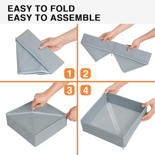 DIMJ Drawer Organizer Clothes, 15 Pack Underwear Organizer, Foldable Closet Organizers, Sock Organizer Bra Organizer, Fabric Dresser Organizer for Clothes, Bra, Socks, Tie (Grey)