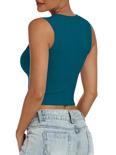 Image of ANRABESS Womens Crop Tank Tops High Neck Sleeveless Ribbed Knit Slim Fit Shirts 2026 Summer Casual Basic Workout Clothes