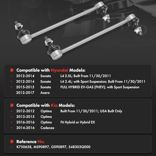 A-Premium 2 x Front Sway Bar Links Stabilizer Bar Links, Compatible with Hyundai Sonata 2012-2015, Azera 2012-2017 & Kia Optima 2012-2016, Cadenza 2014-2016 by A-premium - Image 2
