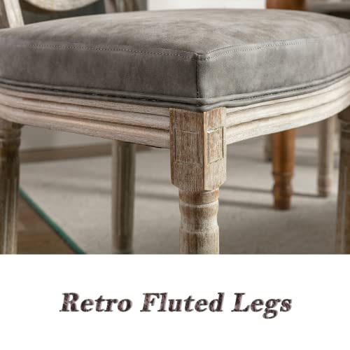 Janoray Farmhouse Dining Chairs Set Of 4 With Wooden Round Leather Upholstered Back And Seat For Dining Room Kitchen- Grey #TOP2