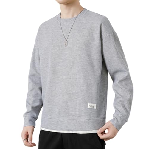 [Ｋａｙｉｙａｓｕ] トレーナー メンズ 長袖 無地 スウェット 重ね着風 ゆったり 丸首 6色展開 プルオーバー オーバーサイズ tシャツ カジュアル 柔らかい 秋服 シンプル トップス 快適 人気 春 秋 冬 服 かっこいい(M グレー)