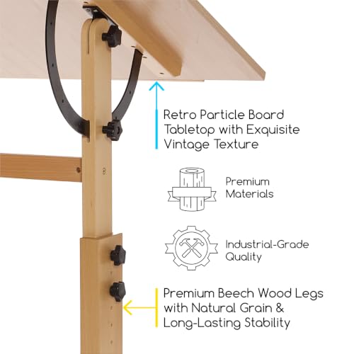 Image of MEEDEN Extra-Large Wood Drafting Table: 42 inch x 30 inch Artist Drawing Table Desk - Painting Table with Adjustable Height & Angle - Art Table for Adults with Pencil Ledge for Sketching, Writing, Natural