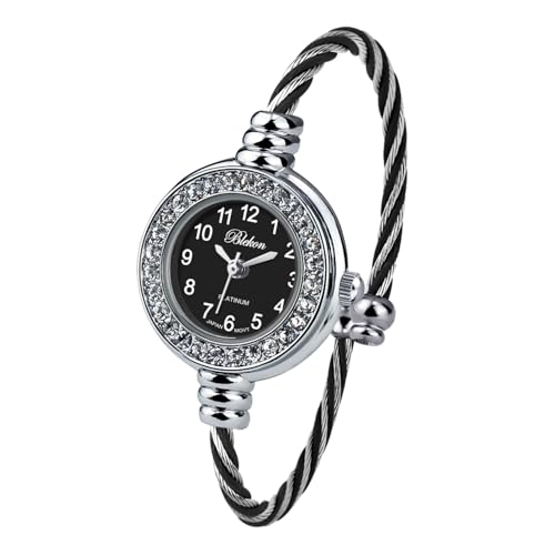 Montre femme avec strass argentés et noirs boîtier 23mm au fini métallique chic