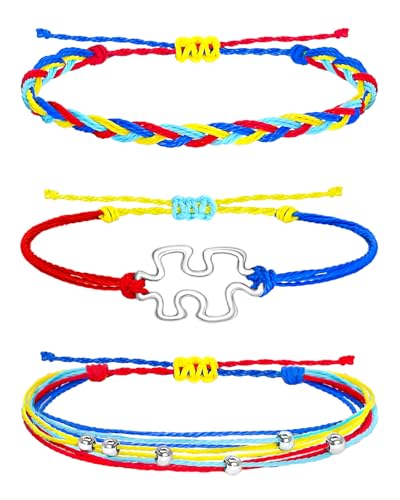 Ronglry Autism Awareness Stuff Accessories Autism Bracelet for Women Men Clay Bead Bracelets Colorful Puzzle Bracelet String Layered Stackable Bracelets Autismo Awareness Month Jewelry Gifts-Braided