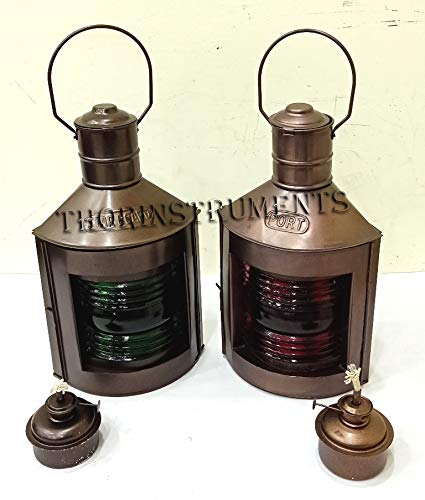 Nautical Metal Port & Starboard Lanterns Set of 2 Ship Oil Lamps Rustic Vintage Home Decor Gifts