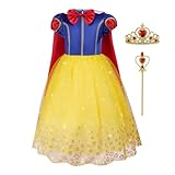 Aomig Disfraz Blancanieves Niña Con Varita Mágica, Corona y Capa Roja, Vestidos Princesa de Dibujos Animados, Halloween Cosplay Cumpleaños Carnaval Fiesta, 120cm
