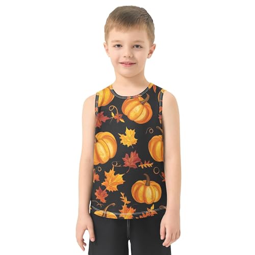 Autumn Pumpkin Maple Leaf Thanksgiving Boys Tank Tops Sleeveless Kids Vest Athletic Tops for Travel Volleyball 3T2
