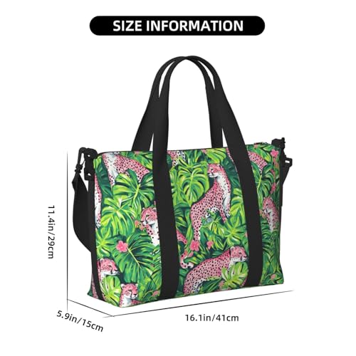 Laptop Tote Bag for Women Work - Tropical Plant Pink Leopard Print Weekender Overnight Bags for Women Travel, Gym Duffle Bag for Men, Personal Item Crossbody Travel Bags for Men Carry On2