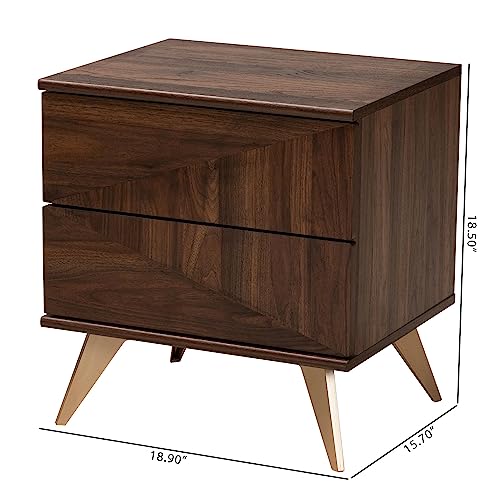 Baxton Studio Graceland 18.9-inch W x 15.7-inch D Nightstand with 2 Drawers, Walnut Brown/Gold - Thumbnail 3