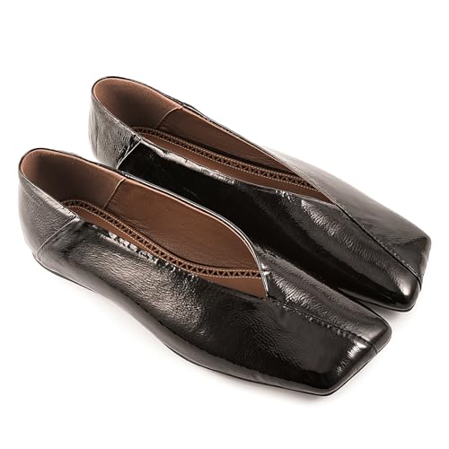 Square Toe Ballet Flats for Women Slip On Loafer Shoes Fashionable Metallic Mary Jane4