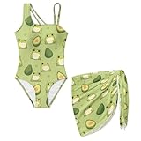 Cndexd Girls 2 Pieces Frog Bathing Suits Set with Mesh Cover Up One Shoulder Adjustable Straps Fashion Cutout Bathing Suit Summer Beach Vacation Swimwear