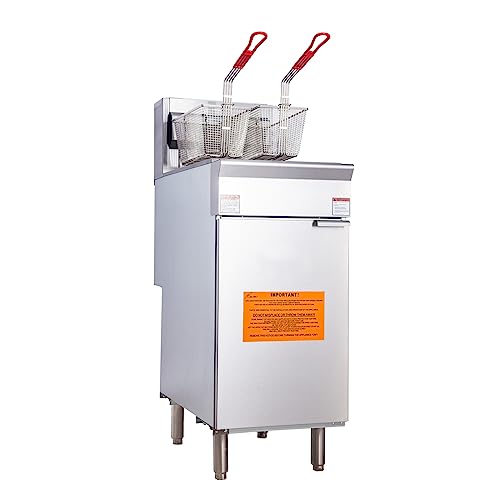 EASYROSE Liquid Propane Deep Fryer Commercial Deep Fryer with 2 Baskets 45-55 lb. Capacity 4 Tube Liquid Propane Floor Fryer, 120,000 BTU, ETL Listed