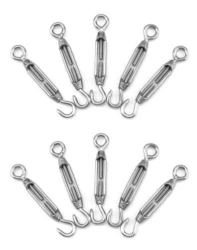 QWORK® 10 Piezas Tensor M4, Tensor de Cable, Tensor de Gancho y Ojo de Acero Inoxidable 304