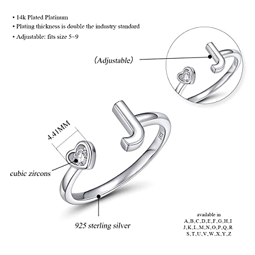 Anna Queen Initial Letter J Rings Women Girls 925 Sterling Silver Adjustable Open Ring With Cubic Zirconia Stacking Ring Dainty Jewelry Gifts For Wife Mom Girlfriend Her Brithday Valentines Christmas #TOP1