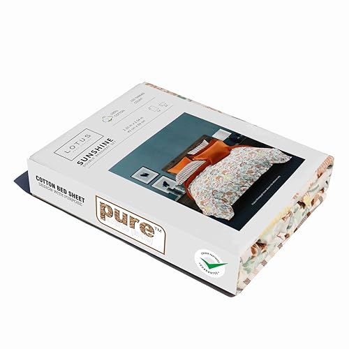 Image of Pure Source India Pure Cotton Elegance Bedding Set, Dreamy Cotton Comfort Double Bed Sheet with Pillow Covers (Blue Pink Brown Strips)