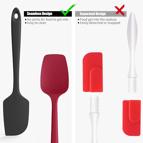 Doosu Silicone Scraper Spoon Spatulas, 600°F Heat Resistant BPA Free Rubber Flat Spatula, Kitchen Mixing Stirring Cooking Spoonula, Non-Stick Dishwasher Safe Baking Supplies (2 Pcs, Black+Red) by Doosu - Image 8