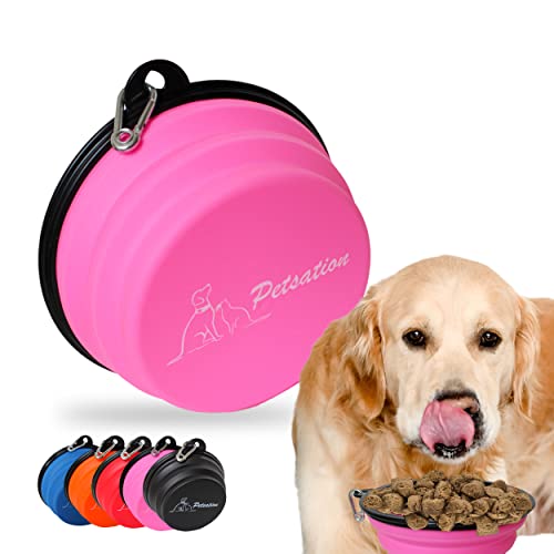 PETSATION – Ciotola pieghevole per cani [Originale] – Ciotola da viaggio, mangiatoia e abbeveratoio – ideale per viaggio, passeggiate e uso quotidiano (Rosa, 1000 ml)