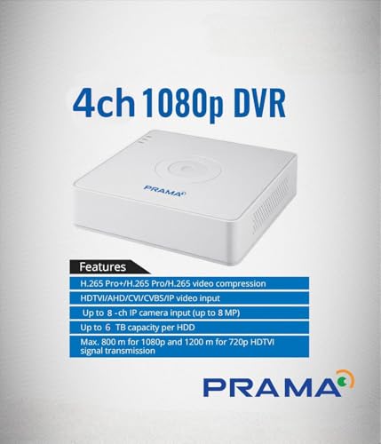 Image of Prama PT-DR1A04U-K1 4 Channel DVR with H.265 Pro+ Compression, 8 MP Lite Recording, Long-Distance HDTVI Transmission up to 1200m.