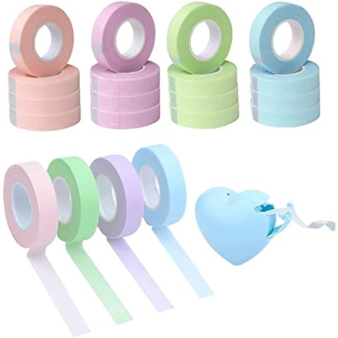 16 Rolls Eyelash Tape Eyelash Extension Accessories,HOINCO Adhesive Lash Extension Tape Breathable Micropore Fabric Tape Lash Extensions Supplies with Tape Dispenser Cutter Cover
