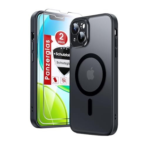LeYi für iPhone 13 Hülle mit Panzer Schutz Glas 2X[ für MagSafe] Handyhülle i Phone 13 Case Kameraschutz Displayschutz Folie Magnetisch Anti-Rutsch Matt Schwarz Schutzhülle Cover iPhone13- Schwarze 1