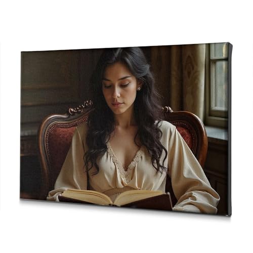 Décoration murale de Pâques : femme lisant sur une chaise rétro en métal blanc (20x30cm)
