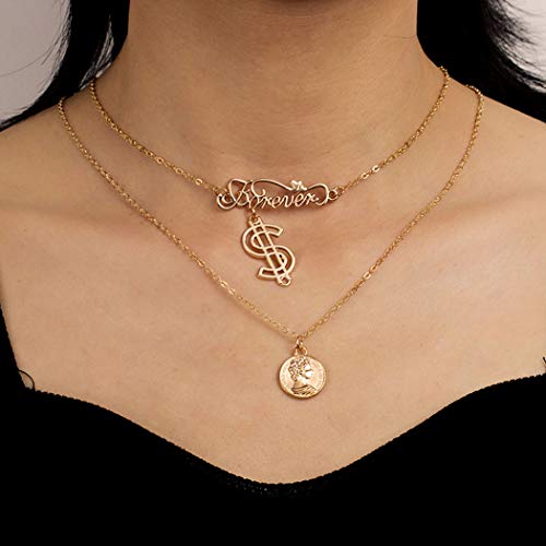 Preisvergleich Produktbild Ushiny Boho-Halskette, Dollar-Symbol, Halsketten, Englisches Alphabet, Anhänger Schmuck Kette für Damen und Mädchen (Gold)