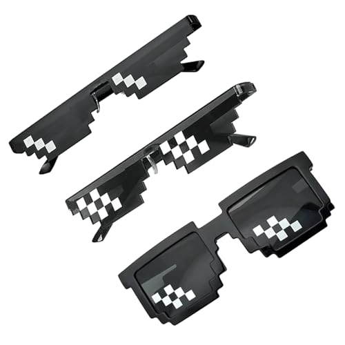 3 unidades, Pixel Mosaik Brille,Pixelbrille,Cool Sonnenbrille Lustig Spielzeug Sunglasses Basteln,Cool Gadgets,für Partys,Verkleidungen,Gaming,Novelglas,Party,Scherzartikel,Shades,Troll,Verkleidung