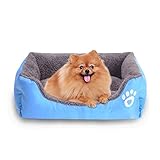 Giho Soft Washable Self-Warming Rectangular Dog Basket Bed with Fleece Lining, Small, Blue