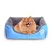 Giho Soft Washable Self-Warming Rectangular Dog Basket Bed with Fleece Lining, Small, Blue