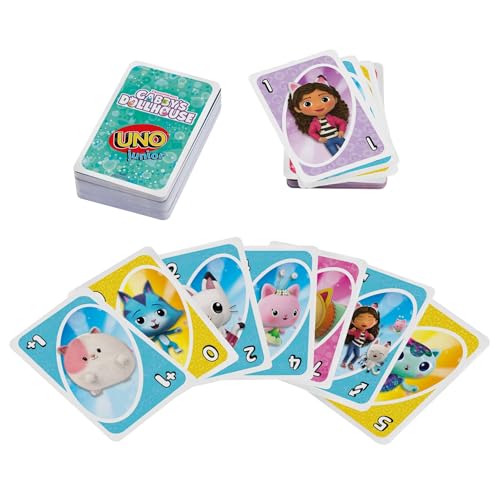 Mattel Games UNO Junior Jeu de Cartes Gabby et la Maison Magique pour Jouer Entre Enfants, Lors des soirées en Famille, en Vacances ou en Voyage, JLH17