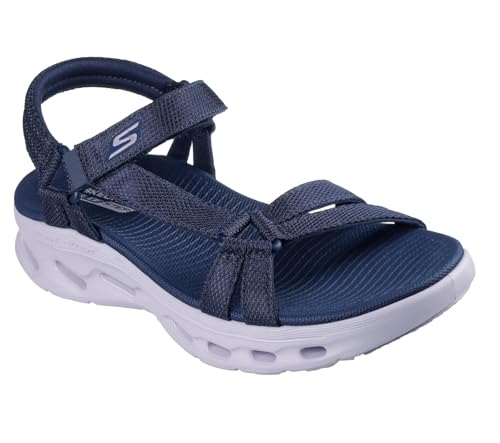 Skechers Go Walk Glide Step 2.0 Sandalia Rowen para Mujer, Tela Azul Marino y Lavanda, 39 EU