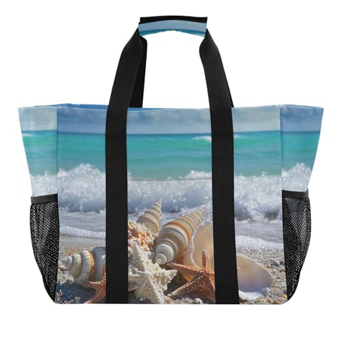 Grand sac de plage en toile imperméable chic motif étoile de mer