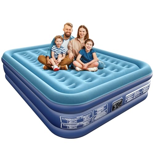 Xsleep Colchón de aire Queen con bomba integrada de 16 pulgadas, colchón de aire autoinflable mejorado en 3 minutos, cama de aire portátil para invitados, hogar, camping, 650 libras máx