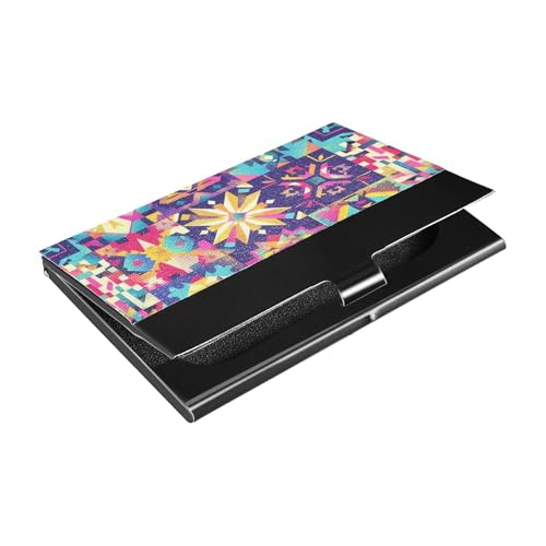 KLL Pink Bohemian Pattern Ultra-Thin Business Card Holder case with Leather and Stainless Steel Card Holder for Business Meeting Use portatarjetas para Hombre