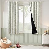 jinchan Blackout Nursery Curtains 63 Inches Long, Bunny Woodland Toile Curtains Sage Green on Beige Animal Printed Drapes for Bedroom Thermal Insulated Farmhouse Rod Pocket Window Treatment 2 Panels