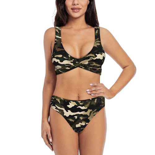 Maillot de bain deux pièces chic imprimé camouflage en textile premium doux