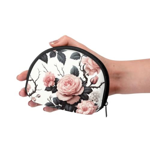 Portable Coin Purse Elegant-Blooming-Roses Mini Zippered Money Pouch Card Holder3