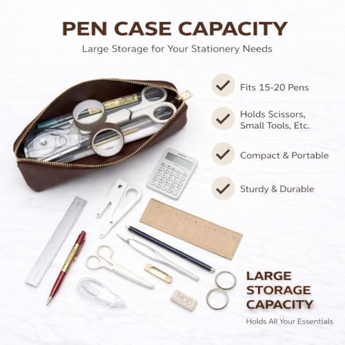 Image of Pencil Case Small Pencil Pouch Slim Zipper Pen Holder School Office College(Burgundy,Faux Leather)