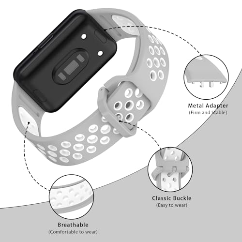 Eiavike Silicone Sport Band for Samsung Galaxy Fit 3 Breathable Two-tone Porous Replacement Watch Strap for Galaxy Fit 3 2024 SM-R390 Women Men (Gray White)