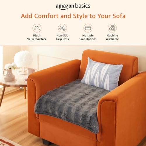 Image of Amazon Basics Plush Velvet Sofa Cover for Single Seater, Bubble Surface, Non-Slip Sofa Pad, 70x70 cm, Soft Silicone Grip Dots, 100% Polyester, Machine Washable - Dark Grey
