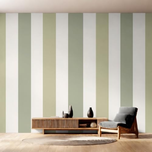 Papier peint rayures vert blanc pour agrandir un mur de salon - 3