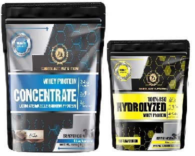 Coreblaze Nutrition® Combo of Whey Protein Concentrate 80%,24g Protein,5.5g BCAA.4g Glutamine (1kg Concentrate + 500g Hydrolyzed)