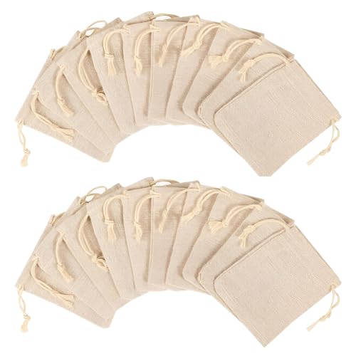 SGERUFZ 20 pièces Petit Sachets avec Cordon, Sacs en Lin, Toile de Jute Pochettes, Sacs Cadeau pour Pochette Cadeau Bijoux, Pochon Tissu Mariage
